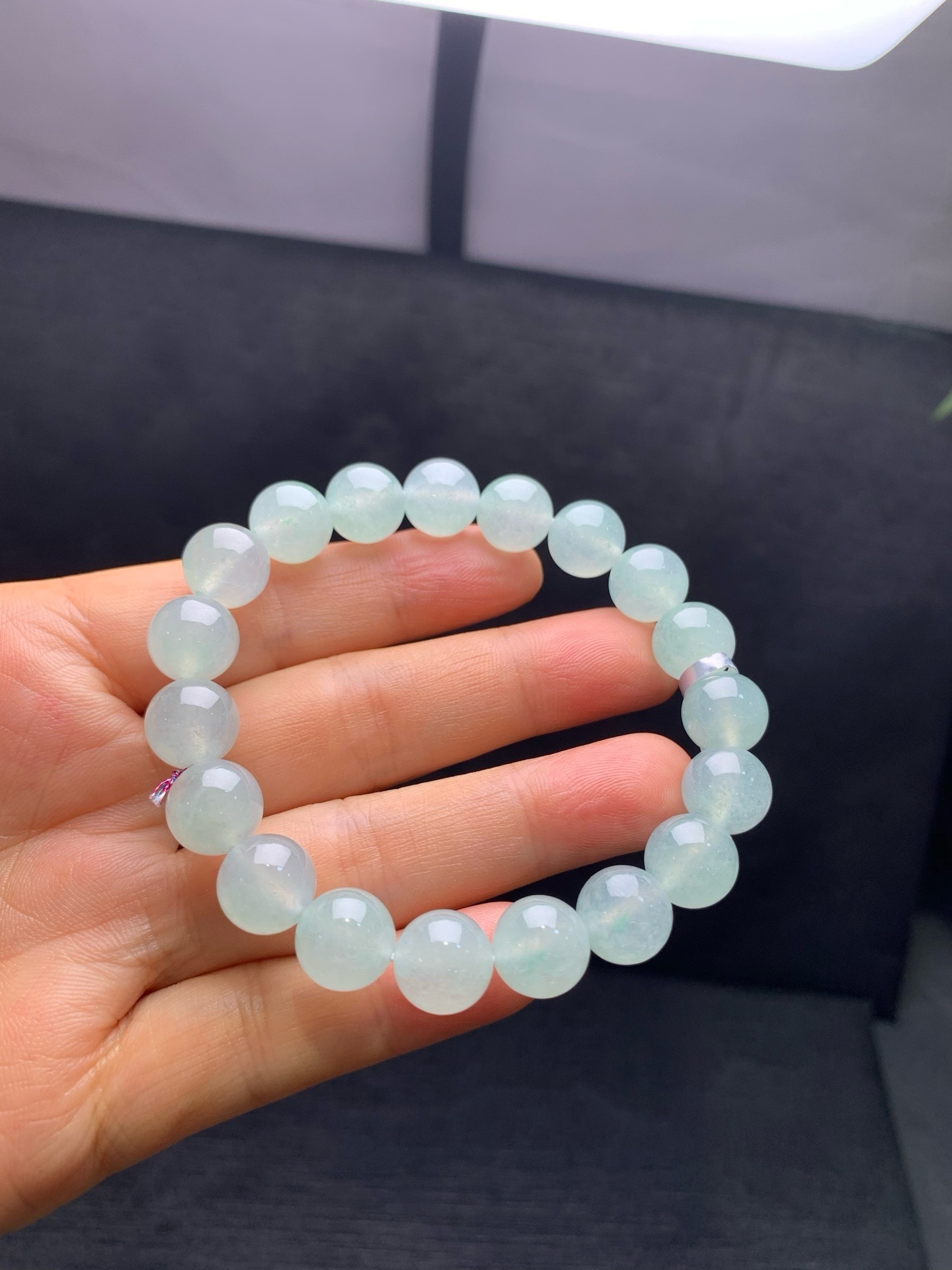 Small icy‑cyan jadeite bead bracelet-10mm