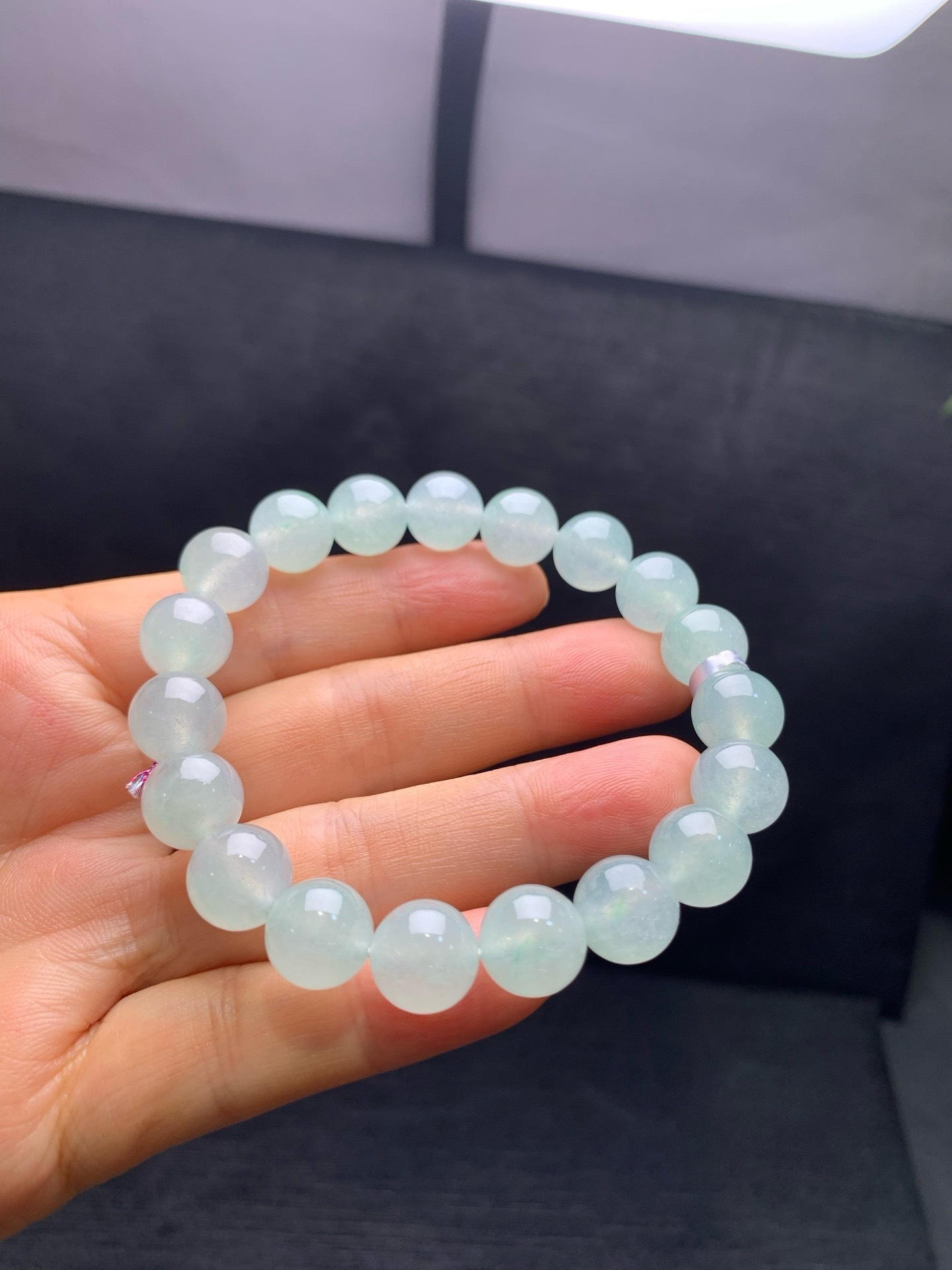 Small icy‑cyan jadeite bead bracelet-10mm