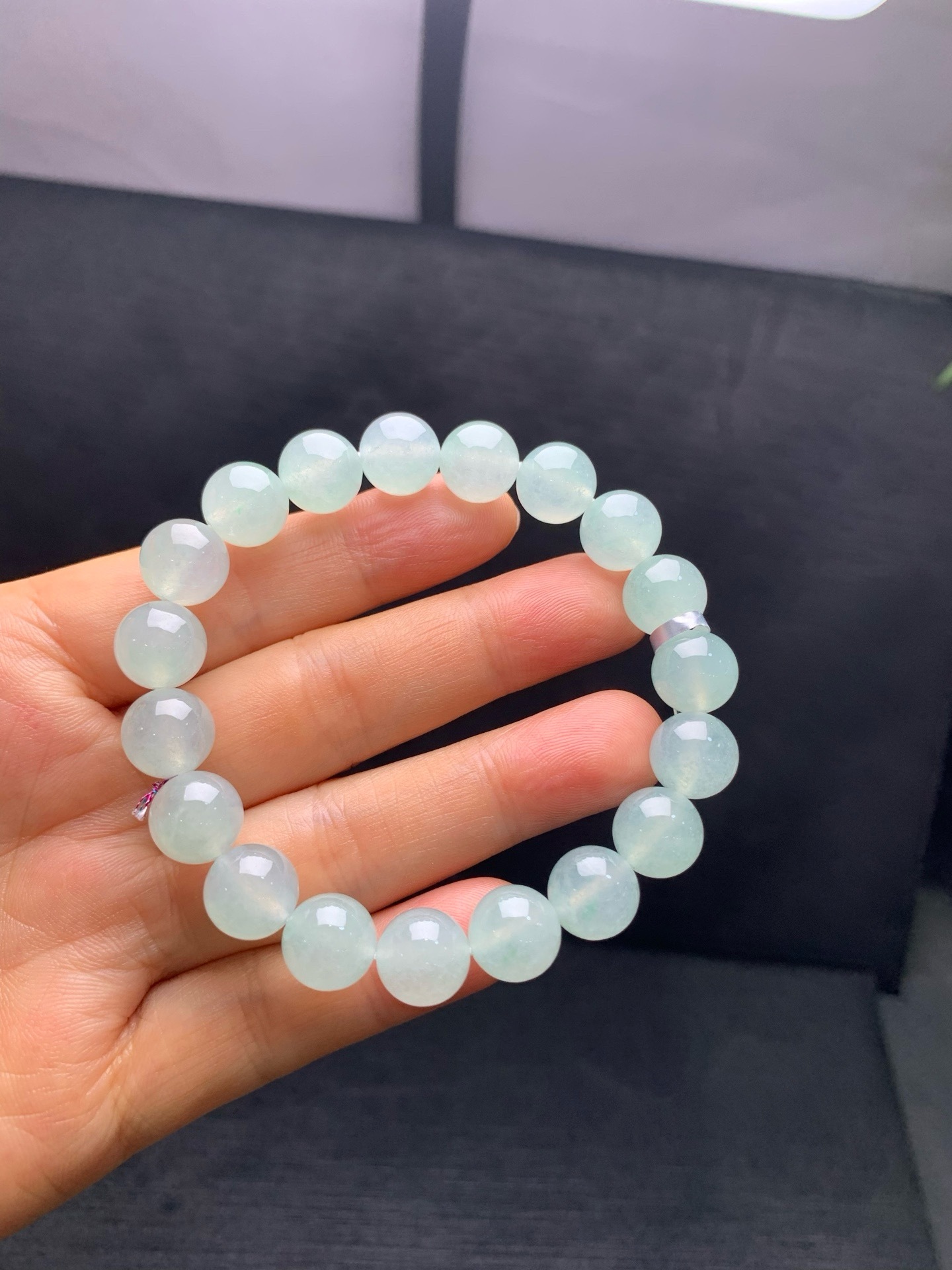 Small icy‑cyan jadeite bead bracelet-10mm