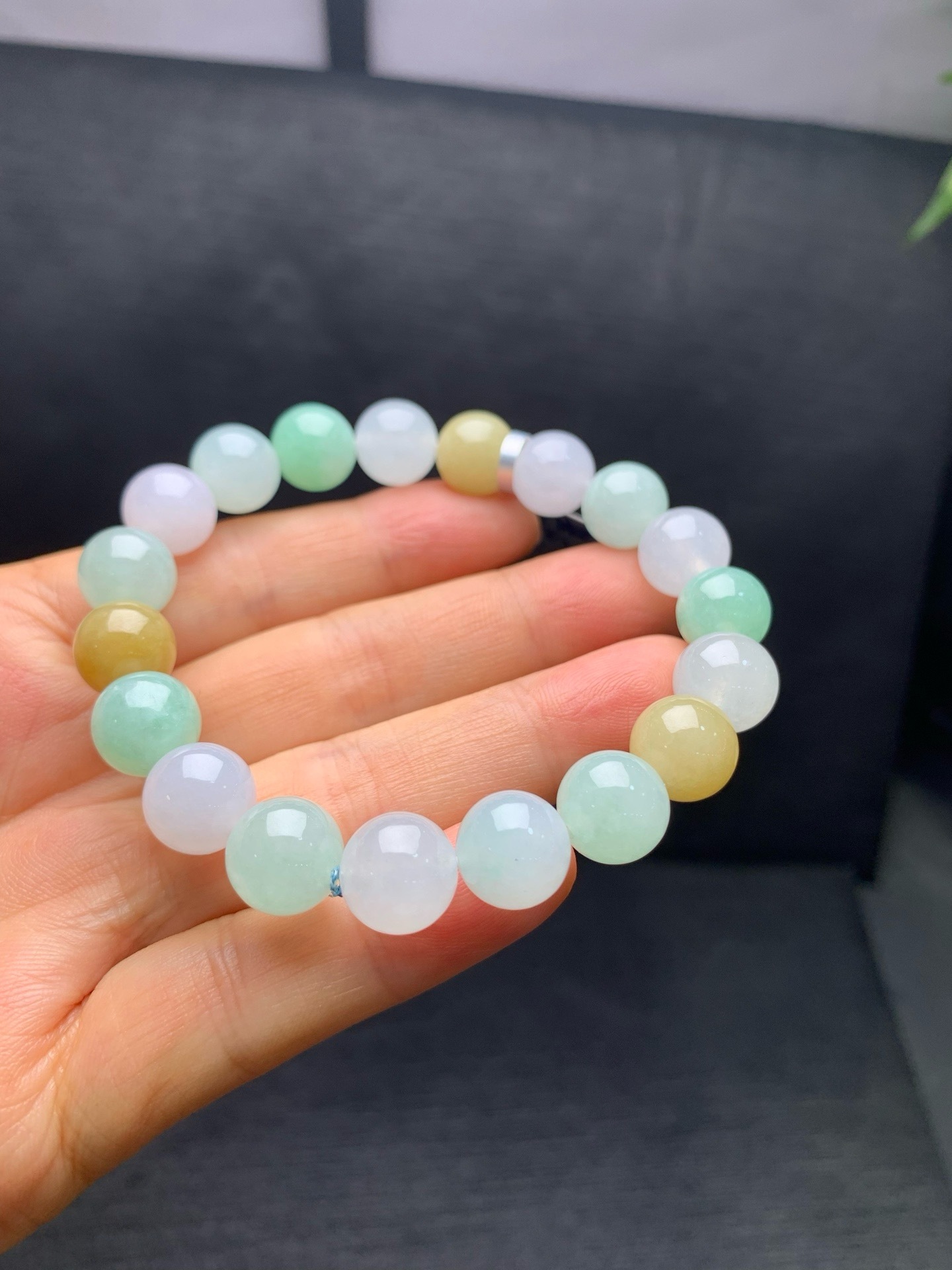 Small icy jadeite multi‑gem bracelet-10mm