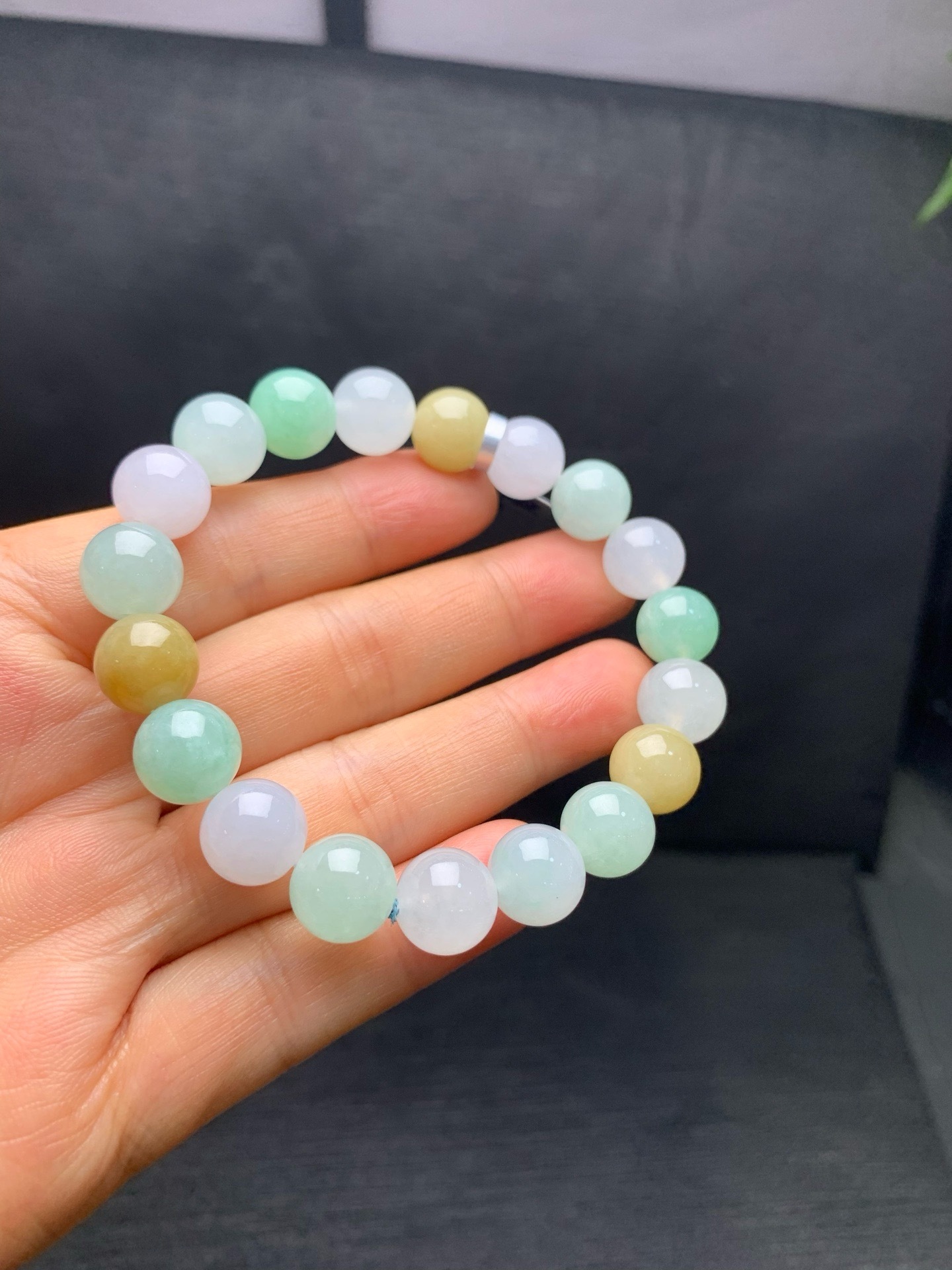Small icy jadeite multi‑gem bracelet-10mm