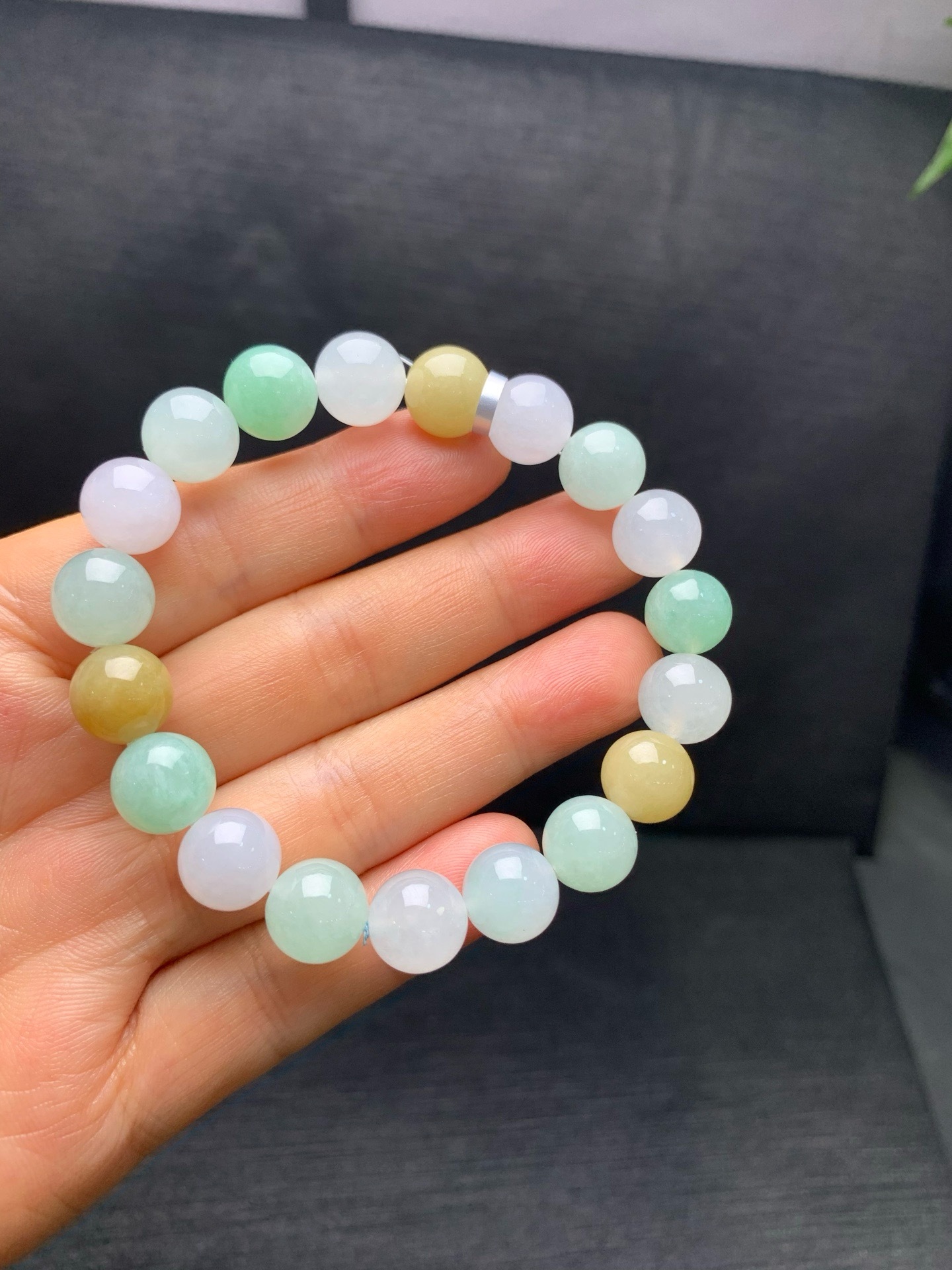 Small icy jadeite multi‑gem bracelet-10mm