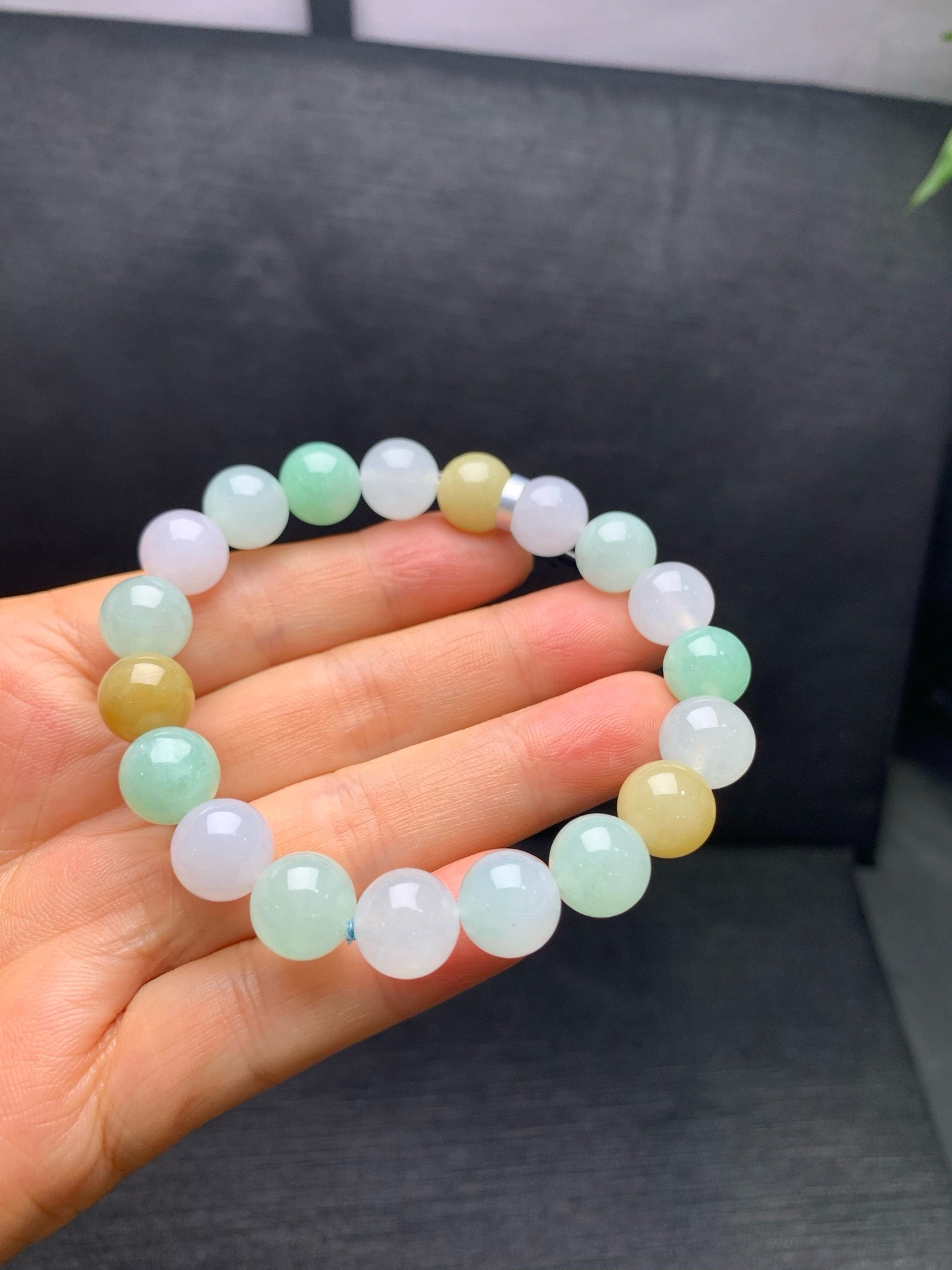 Small icy jadeite multi‑gem bracelet-10mm