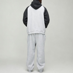 Custom Screen Print Raglan Sleeve Contrast Color 2 Pieces Boxy Fit Baggy Grey Pullover Men's Heavyweight Tracksuit Set