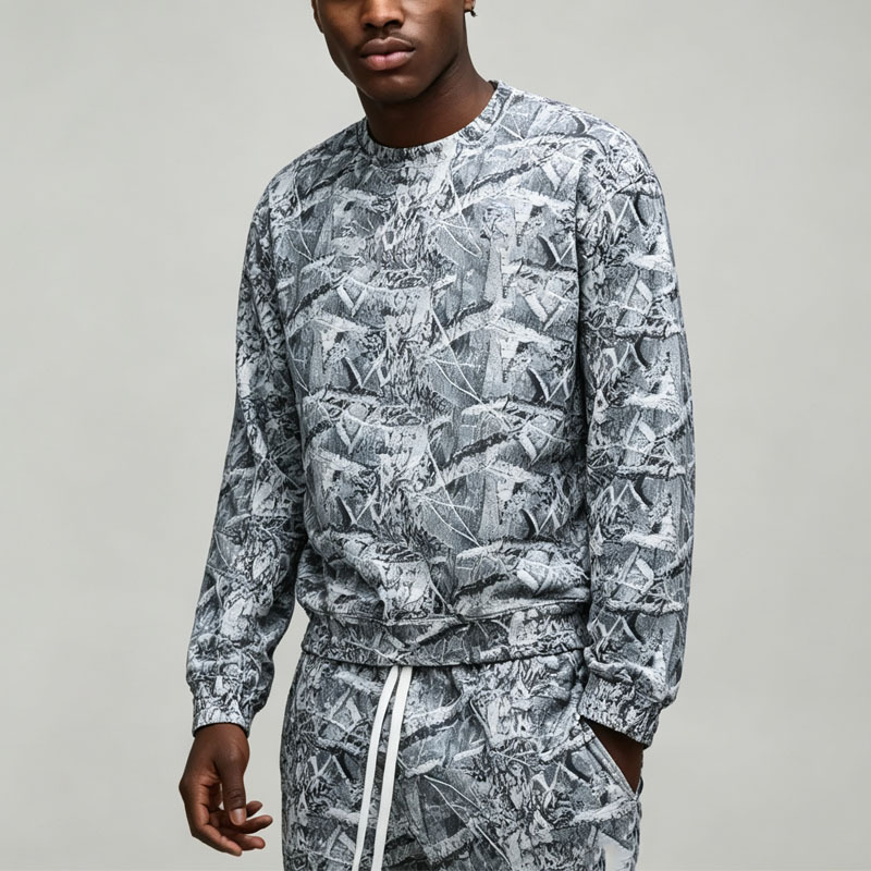 Custom Screen Print Round Neck Sweatshirt Activewear Silhouette Baggy Regular Patterned Jogger Men's Graphic Tracksuit