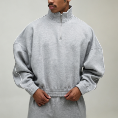 Winter Custom Quarter Zip Mock Neck Boxy Fit Cropped Elastic Hem Contrast Piping Fleece 2-Piece Streetwear Knee-Length Men's