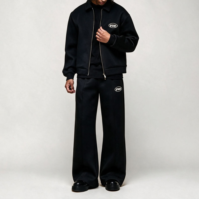 Custom Men's Regular Fit Air Layer Embroidered Jacket and Trouser Casual Zip up Stand Collar Two Piece Daily Outfit Tracksuit