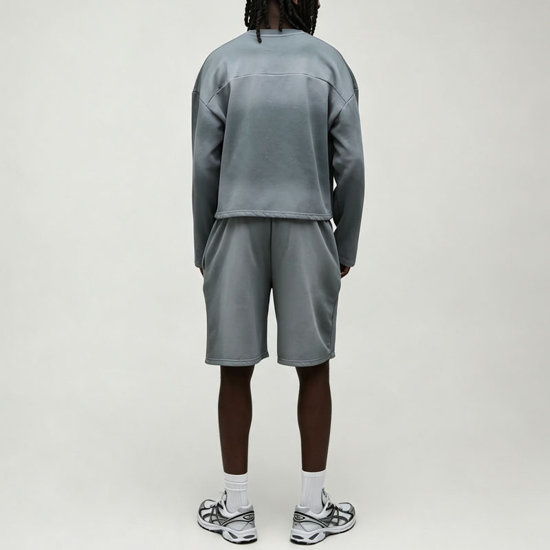 Custom Winter Sun Faded 100% Pure Cotton French Terry 2-Piece Crewneck Pullover Boxy Fit Knee-Length Men's Vintage Streetwear
