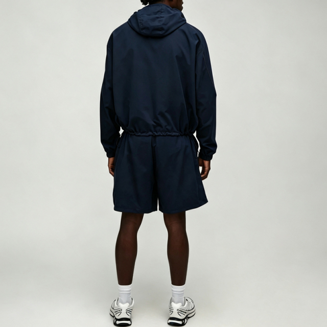 Custom Sets Jacket Set and hoodie set with contrasting piping - Men's urban tech-inspired nylon tracksuit,Leading Custom Apparel Manufacturer | Your Trusted China Sourcing Partner | YC/YUECHI,Custom Made Lightweight Windbreaker Jacket Shorts 2 Pieces Contrast Piping Hooded Nylon Men's Urban Techwear Tracksuit