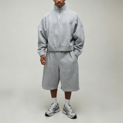 Winter Custom Quarter Zip Mock Neck Boxy Fit Cropped Elastic Hem Contrast Piping Fleece 2-Piece Streetwear Knee-Length Men's