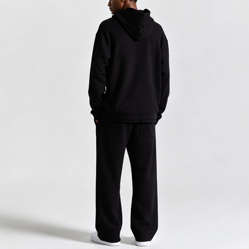Men Regular Fit Hoodie Tracksuit 440 Gsm 100% Cotton Raw Edge Screen Print Double Ended Zip Wide Leg Sweatpants 2 Piece Set