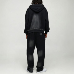 Custom Sun Faded Studded Rivet Boxy Fit 2 Pieces Full Zip up Baggy Wide Leg Urban Streetwear Men's 100% Cotton Tracksuit