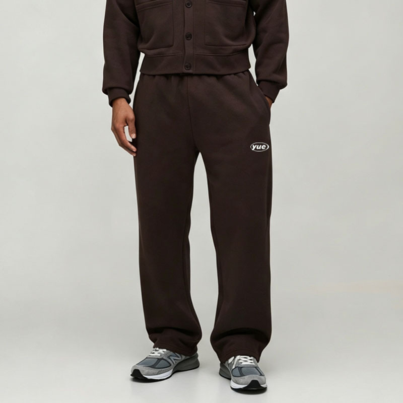 Custom Button Cardigan V-Neck Winter Streetwear 2-Piece Boxy Fit Wide Leg Cotton Fleece Grey Brown Men's Sportswear Tracksuit