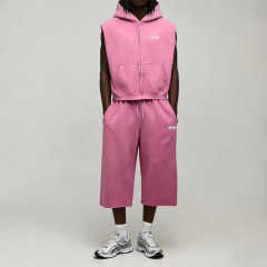 Custom Men's Winter Oversized Washed Sleeveless Zip Hooded Vest Cropped Wide Leg Jogger Tracksuit Fleece Embroidered Logo