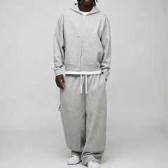 Custom Studded Rivet Metal Detail Boxy Fit Cropped Wide Leg Baggy Grey Cotton Men's Heavyweight Fleece Winter Streetwear