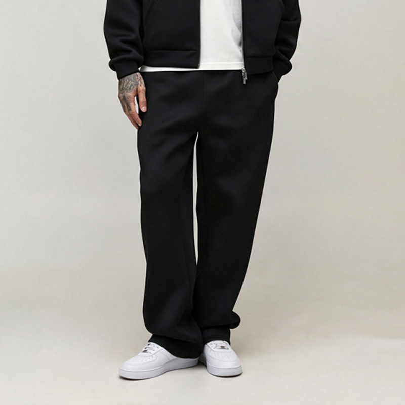 Custom Made 100% Cotton Air Layer Fabric 2 Pieces Full Zip up Boxy Fit Wide Leg Men's High Quality Tracksuit Set