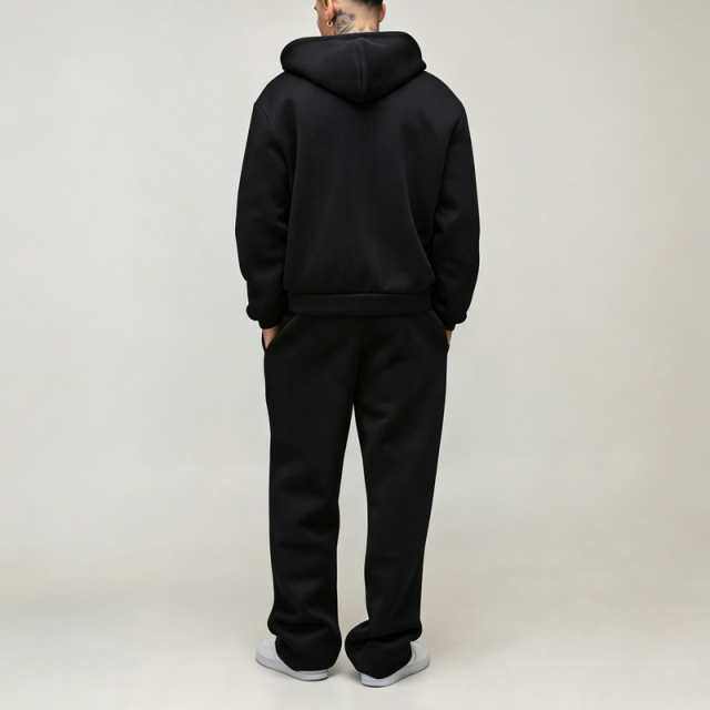 Custom Made 100% Cotton Air Layer Fabric 2 Pieces Full Zip up Boxy Fit Wide Leg Men's High Quality Tracksuit Set
