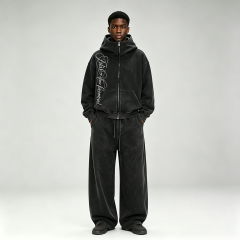 Custom Sets Acid Wash Embroidery Full Zip up Hoodie Set Boxy Baggy Grey Fleece Apparel Men's Heavyweight Tracksuit,Leading Custom Apparel Manufacturer | Your Trusted China Sourcing Partner | YC/YUECHI,Custom Acid Wash Embroidery Full Zip up 60% Cotton 40% Polyester Boxy Baggy Grey Fleece Apparel Men's Heavyweight Tracksuit