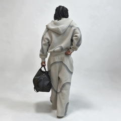 Men's Spray Print Color Block Tracksuit Exposed Raw Seam Full Zip Hoodie Wide Leg Sweatpants 100% Cotton Fleece High Street