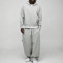 Custom Studded Rivet Metal Detail Boxy Fit Cropped Wide Leg Baggy Grey Cotton Men's Heavyweight Fleece Winter Streetwear
