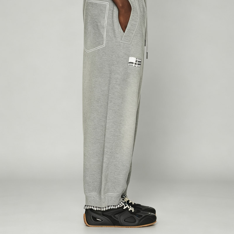 Custom Men's Sun Faded Grey Heavyweight French Terry Tracksuit Mock Two Piece Crew Neck Sweatshirt Wide Leg Sweatpants