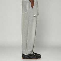 Custom Men's Sun Faded Grey Heavyweight French Terry Tracksuit Mock Two Piece Crew Neck Sweatshirt Wide Leg Sweatpants