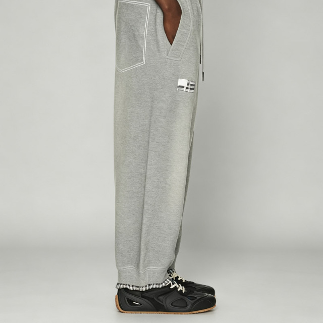 Custom Men's Sun Faded Grey Heavyweight French Terry Tracksuit Mock Two Piece Crew Neck Sweatshirt Wide Leg Sweatpants