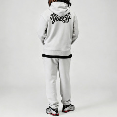 Custom Puff Printing Men's Relaxed Fit Full Zip Hoodie Tracksuit 100% Cotton French Terry Cuffed Jogger Two Piece Set