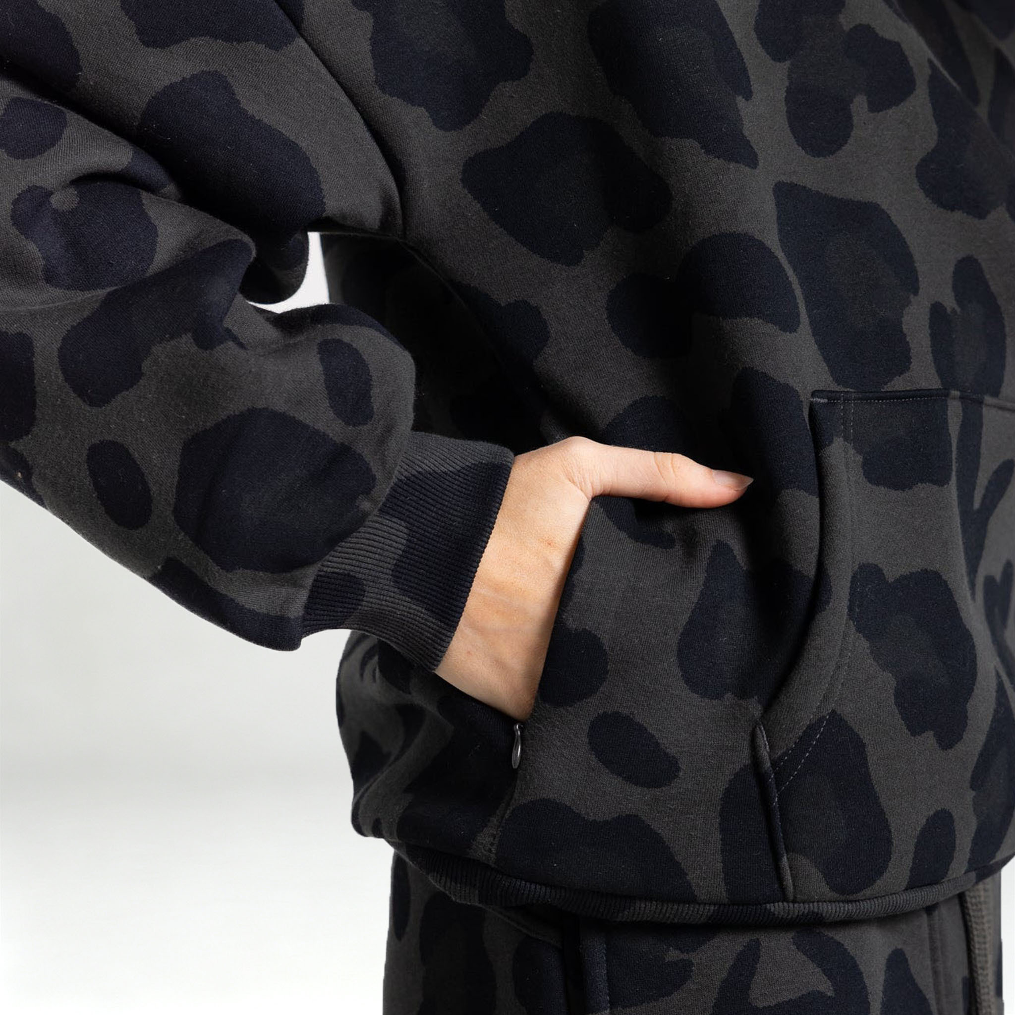 Winter Custom Leopard Patterned Screen Print Full Zip 2-Piece Boxy Fit Baggy Heavyweight 100% Cotton Fleece Men's Jogger