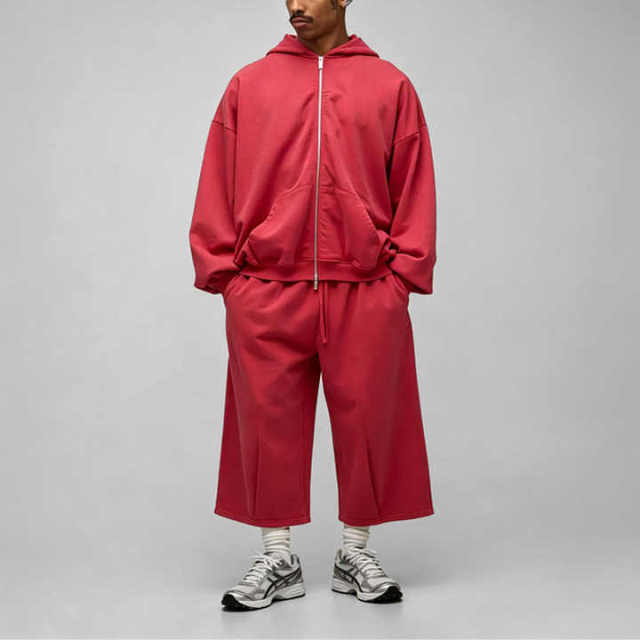 Custom Men's Winter 100% Cotton Oversized Boxy Drop Shoulder French Terry Wash Zip Hoodie Cropped Wide Leg Tracksuit Streetwear