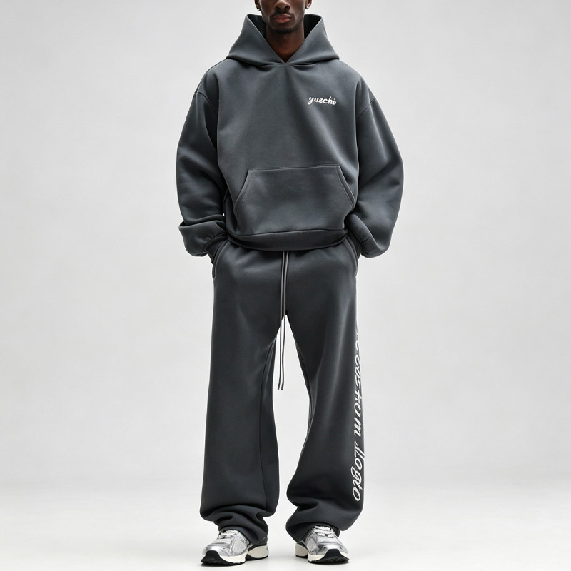 Men Custom Embroidery Screen Print 100% Cotton Fleece Tracksuit Oversized Drop Shoulder Hoodie Loose Wide Leg Sweatpants