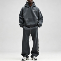 Men Custom Embroidery Screen Print 100% Cotton Fleece Tracksuit Oversized Drop Shoulder Hoodie Loose Wide Leg Sweatpants