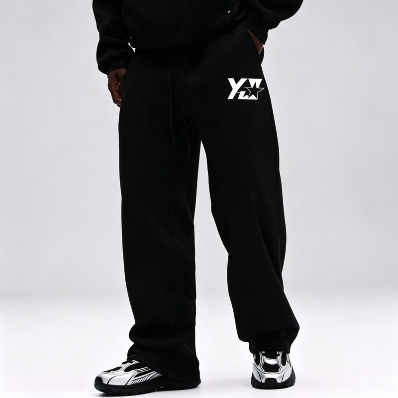 Custom Men's Black Studded Hoodie French Terry Tracksuit Oversized Pullover Hoodie Wide Leg Sweatpants Screen Print Streetwear