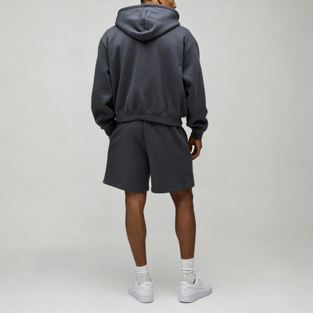 Custom Men's Boxy Oversized Full Zip Hoodie Sweat Shorts 2 Piece Set 100% Cotton French Terry Embroidery Tracksuit