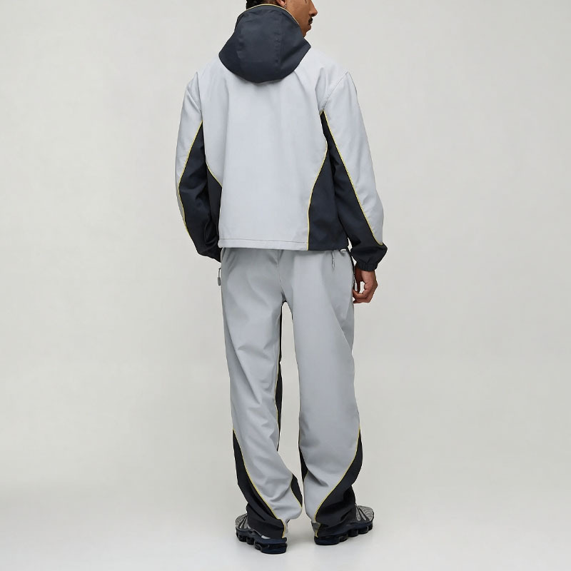 Custom Sets Men Relaxed Soft Shell Contrast Panelled Zip Through Hoodie Set Jacket Set and Pants Tracksuit Streetwear Two Piece Set,Leading Custom Apparel Manufacturer | Your Trusted China Sourcing Partner | YC/YUECHI,Custom Men Relaxed Soft Shell Contrast Panelled Zip Through Hooded Jacket and Pants Tracksuit Streetwear Two Piece Set