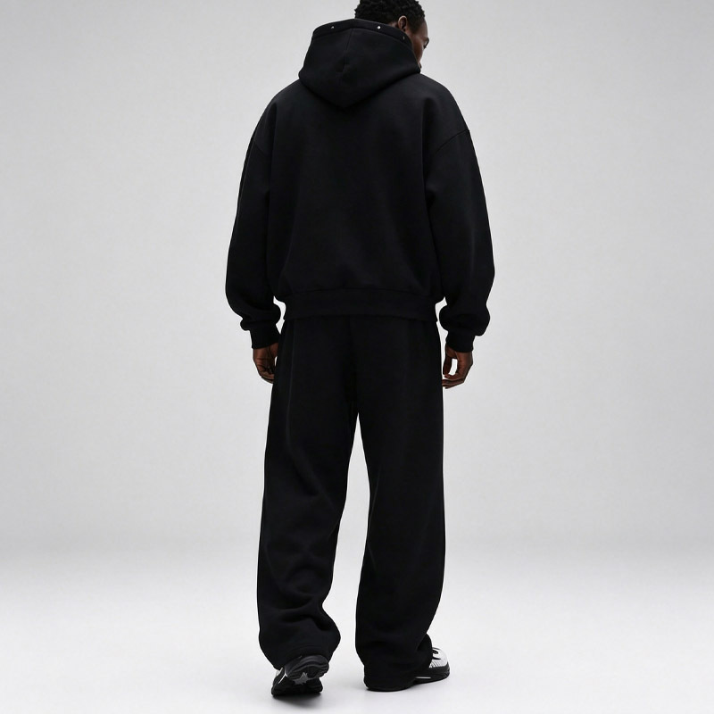 Custom Men's Black Studded Hoodie French Terry Tracksuit Oversized Pullover Hoodie Wide Leg Sweatpants Screen Print Streetwear