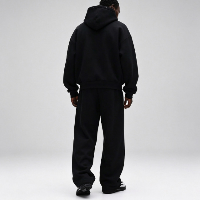 Custom Men's Black Studded Hoodie French Terry Tracksuit Oversized Pullover Hoodie Wide Leg Sweatpants Screen Print Streetwear