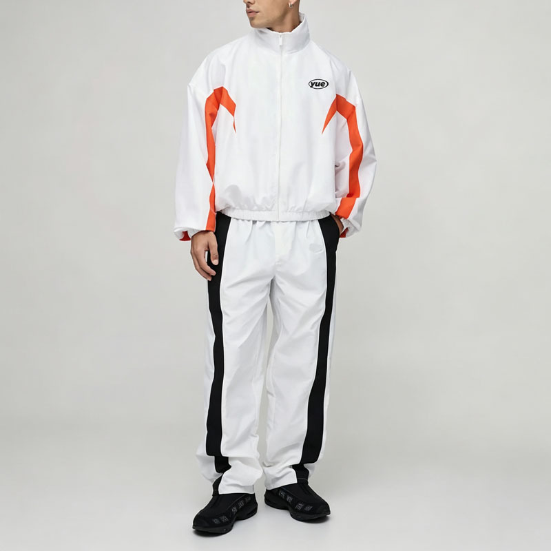 Custom Men's Oversized Colour Block Sports Jacket Tracksuit Funnel Neck Screen Printing Nylon Windbreaker Two Piece Set,Leading Custom Apparel Manufacturer | Your Trusted China Sourcing Partner | YC/YUECHI,Custom Men's Oversized Colour Block Sports Jacket Tracksuit Funnel Neck Screen Printing Nylon Windbreaker Two Piece Set
