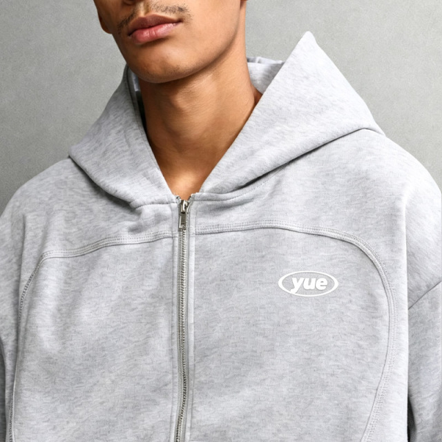 Custom Men's Cropped Oversized Full Zip Hoodie Curved Raglan Seam Heavyweight French Terry Wide Leg Streetwear Tracksuit