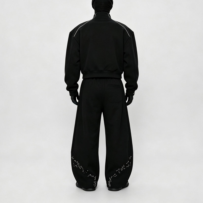 Custom Mens Techwear Edge 2 Piece Tracksuit Boxy Mock Neck Sweatshirt Wide Leg Pant 100% Cotton French Terry Matching Street
