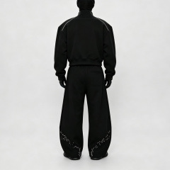 Custom Mens Techwear Edge 2 Piece Tracksuit Boxy Mock Neck Sweatshirt Wide Leg Pant 100% Cotton French Terry Matching Street
