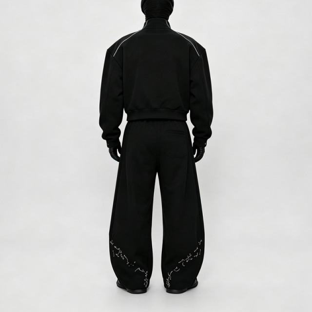 Custom Mens Techwear Edge 2 Piece Tracksuit Boxy Mock Neck Sweatshirt Wide Leg Pant 100% Cotton French Terry Matching Street