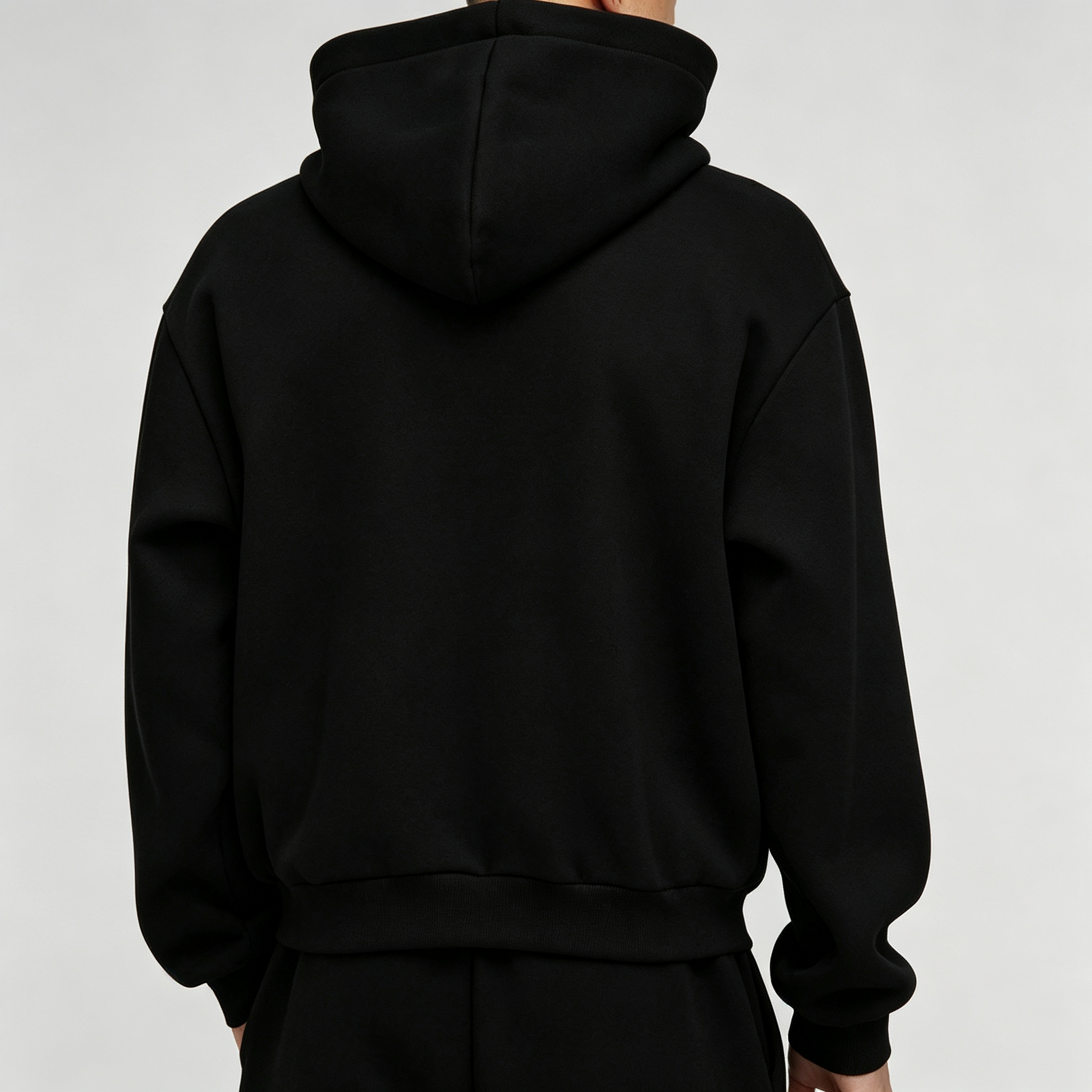 Custom Puff Printing French Terry Full Zip Hoodie Wide Leg Sweatpants 2 Pieces Cotton Blend Black Men's Streetwear Tracksuit Set