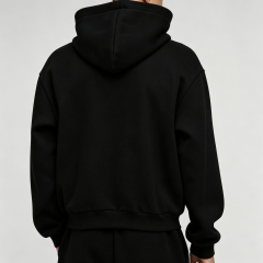 Custom Puff Printing French Terry Full Zip Hoodie Wide Leg Sweatpants 2 Pieces Cotton Blend Black Men's Streetwear Tracksuit Set
