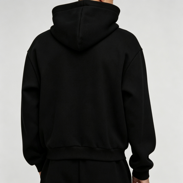 Custom Puff Printing French Terry Full Zip Hoodie Wide Leg Sweatpants 2 Pieces Cotton Blend Black Men's Streetwear Tracksuit Set
