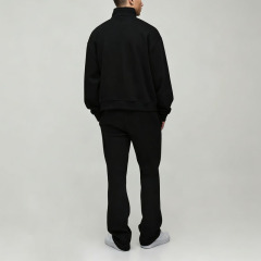 Custom Mens Winter Boxy Quarter Zip Funnel Neck Embroidered Flared Jogger Tracksuit Fleece Back Screen Printing Black Streetwear