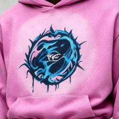 Custom Sun Faded Applique Embroidery Screen Print Pink 2 Pieces Regular Fit Full Length Men's Heavyweight Fleece Casual Autumn