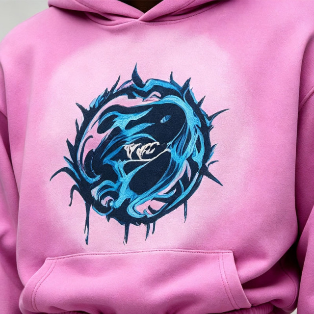 Custom Sun Faded Applique Embroidery Screen Print Pink 2 Pieces Regular Fit Full Length Men's Heavyweight Fleece Casual Autumn