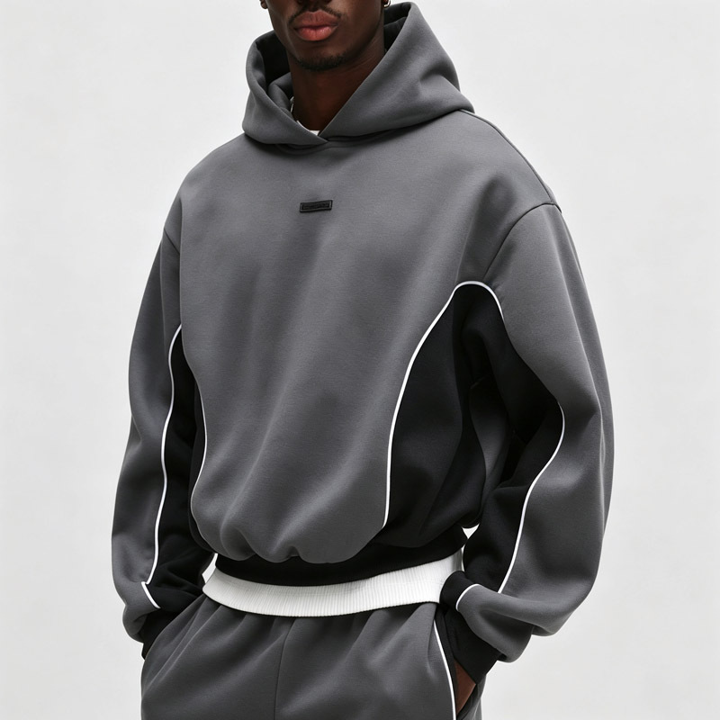 Men Oversized Curved Piping Color Block Tracksuit Contrast Waistband Loose Wide Leg Sweatpants Heavyweight French Terry