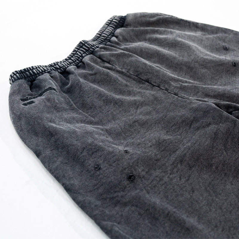 Men's Charcoal Washed 400G Heavyweight Fleece Applique Embroidery Distressed Hoodie Wide Leg Sweatpants Set Cotton Tracksuit
